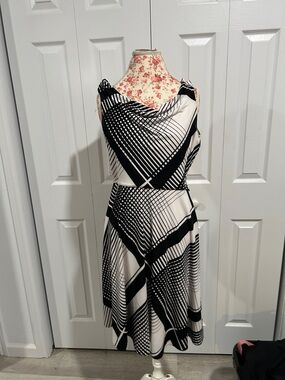 White House Black Market Black & White Draped Neck Midi Dress